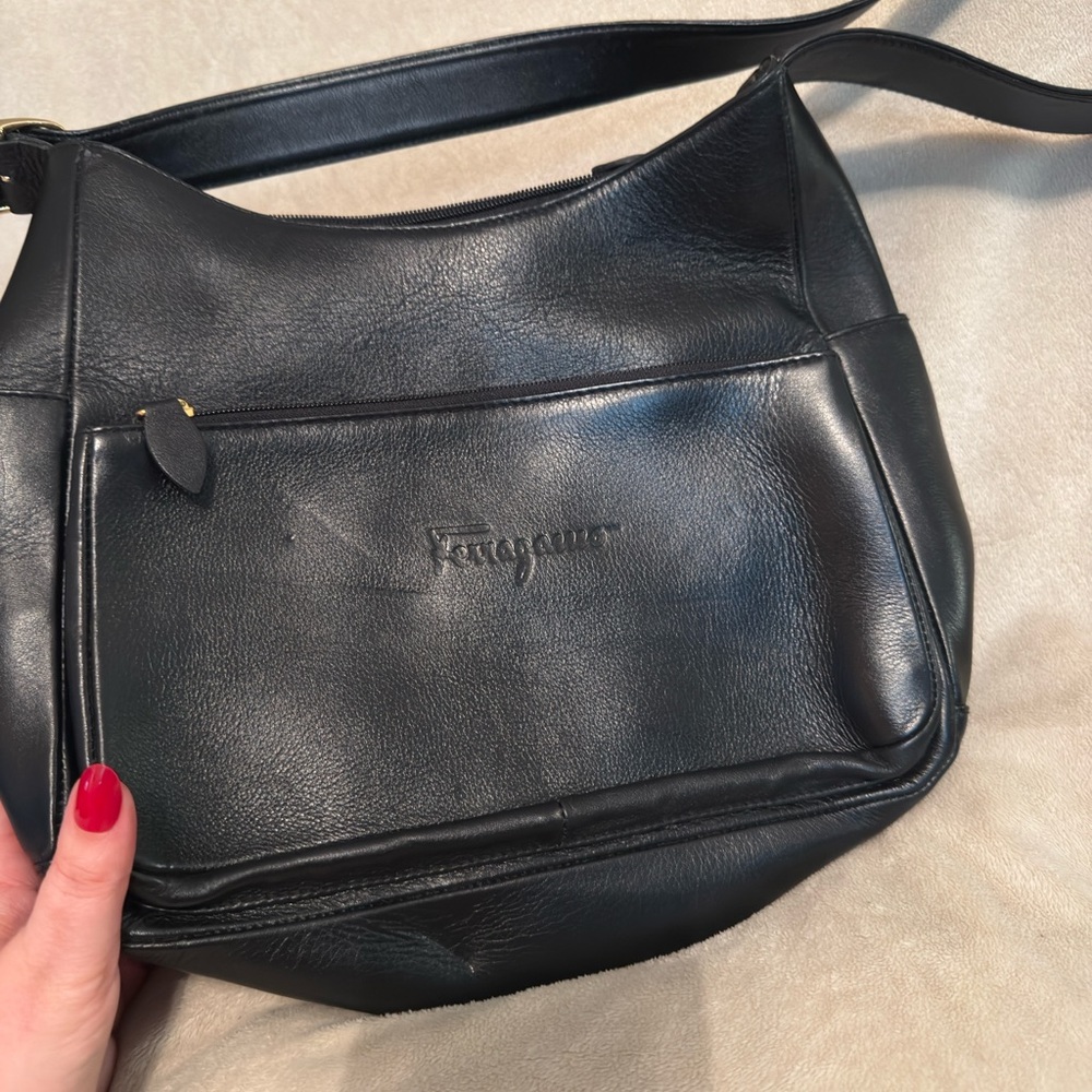 Salvatore Ferragamo Black Leather Crossbody Shoulder Bag